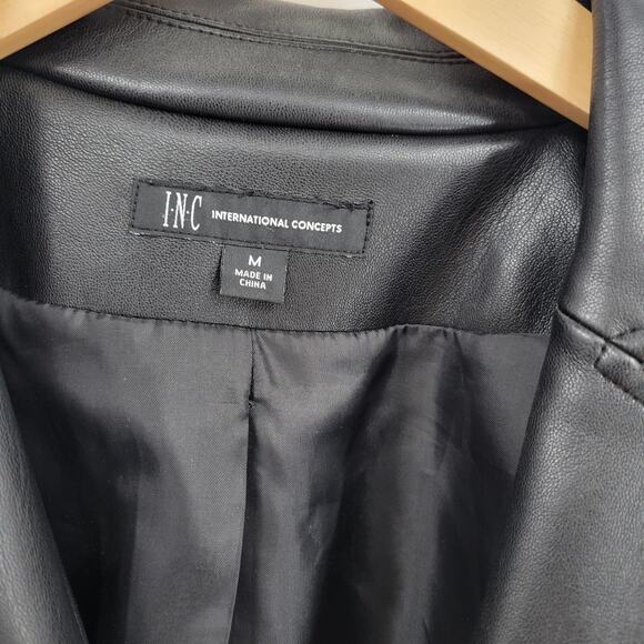 Inc M Black Cropped Leather Jacket Collared Long Sleeve Lasercut Open - Picture 2 of 8